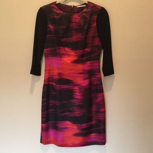 T Tahari 3/4 slv dress, pink/bulk/orange, zip bk 4